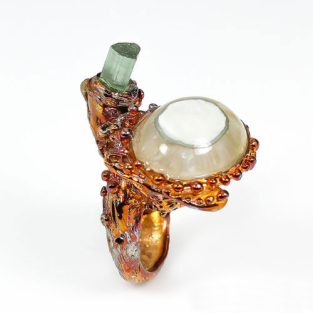 תכשיט לכלה ולערב: טבעת בשיבוץ אגט וטורמלין ירוק תכשיט יוקרה עבודת יד