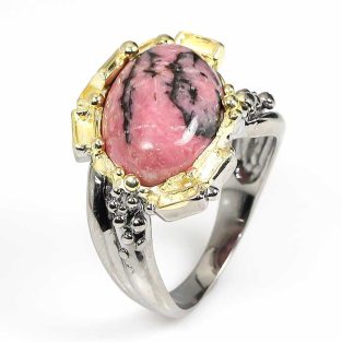 תכשיט לכלה ולערב: טבעת בשיבוץ אבן רודונייט תכשיט יוקרה עבודת יד