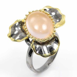 תכשיט לכלה ולערב: טבעת בשיבוץ אבן רוז קוורץ תכשיט יוקרה עבודת יד