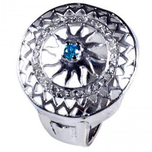 לכלה ולערב: טבעת כסף 925 בשיבוץ יהלומי גלם 0.73 קרט וזירקון כחול מידה: 7.5