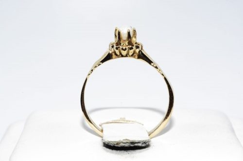תכשיט זהב לכלה: טבעת זהב 14 קרט בשיבוץ פנינה לבנה 2.90 קרט