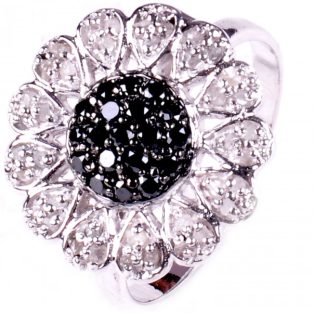תכשיט לכלה ולערב: טבעת כסף 925 בשיבוץ יהלומי גלם לבן ושחור מידה: 7