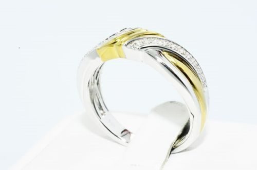 תכשיט לכלה ולערב: טבעת כסף וציפוי זהב בשיבוץ יהלומים לבנים מידה: 10.25