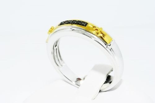 תכשיט לכלה ולערב: טבעת כסף וציפוי זהב בשיבוץ יהלומים שחורים עגולים מידה: 10.5