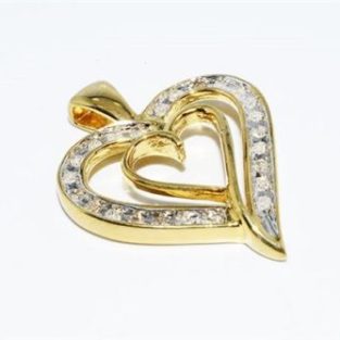 תכשיט לכלה לערב: תליון כסף ציפוי זהב בשיבוץ 24 יהלומים לבנים עיצוב לב