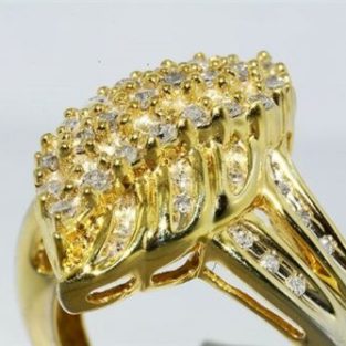 תכשיט לכלה ולערב: טבעת כסף ציפוי זהב בשיבוץ 46 יהלומים לבנים מידה: 6.75