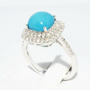 תכשיט לכלה ולערב: טבעת כסף בשיבוץ טופז כחול + 62 טופז לבן מידה: 7.25